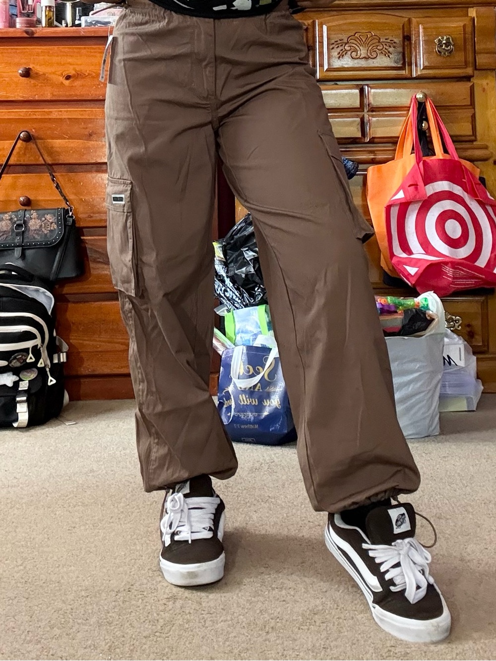 PacSun Brown Cargo Pants with Elastic Hem
